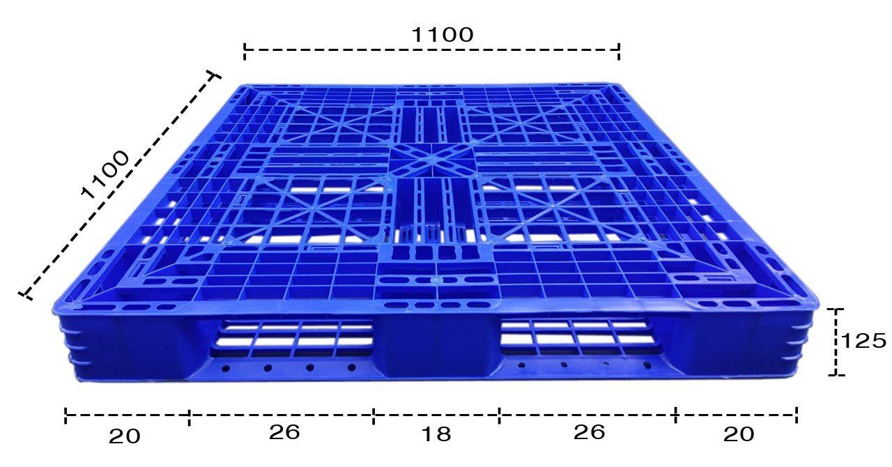 Pallet 1100x1100x125 có hình vuông, dễ dàng xếp chồng lên nhau