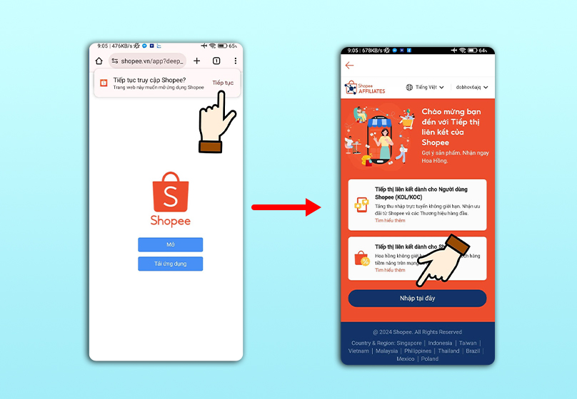 Đăng ký Shopee Affiliate qua điện thoại cực đơn giản